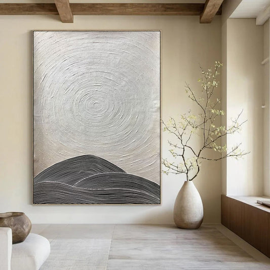 Black - and - White Rings and Hills Minimalist Abstract Art CT1960