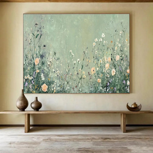 Wildflower Meadow On Green Background Painting On Canvas DKH668