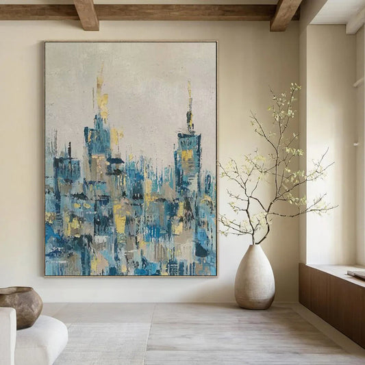 “Cityscape in Blue and Gold” – Impressionistic Urban Oil CT2080