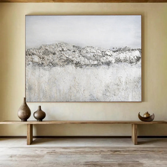 “Textured Gray Horizon” - Gray & White Minimalist Abstract Painting On Canvas DLZ260