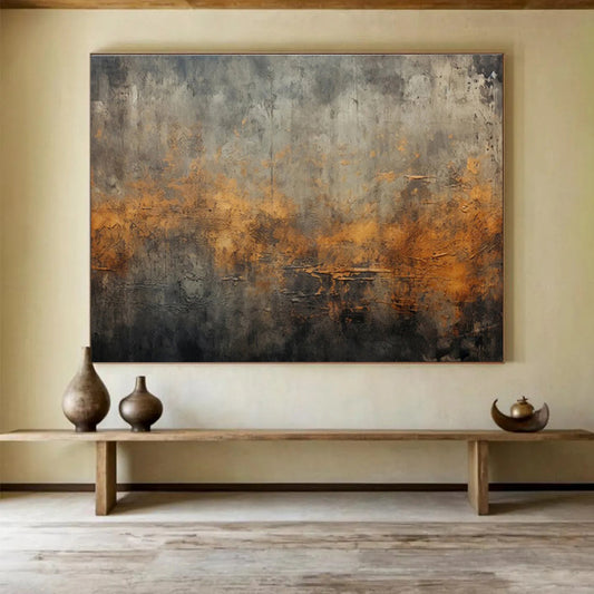 “Gray & Orange Textured Abstraction” Impasto Abstract Painting On Canvas DKH369