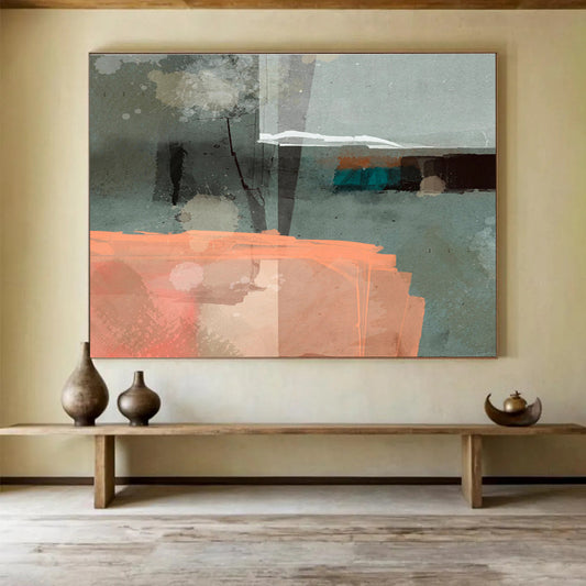 Grey and Orange Abstract “Urban Abstract Fusion” Painting On Canvas DKH075