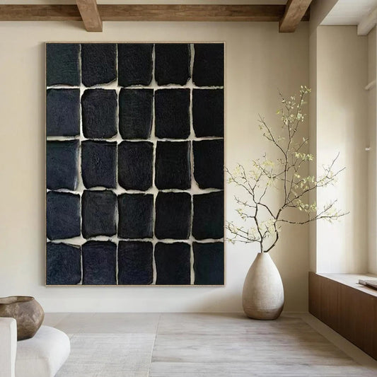 “Black Textured Tiles” – Minimalist Textured Painting CT1072