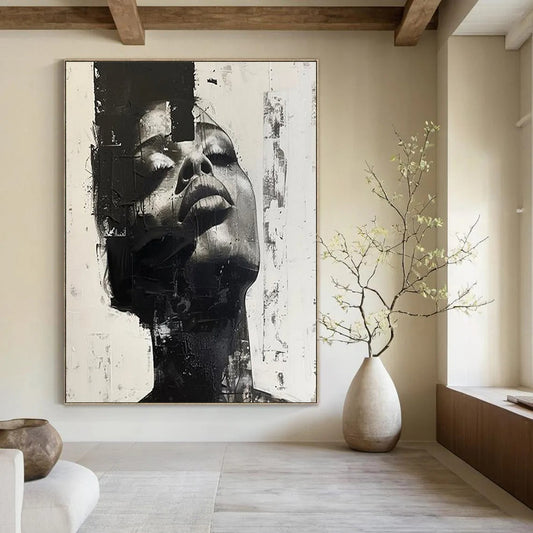“Monochrome Abstract Portrait” - Abstract Portrait Painting On Canvas DTP139