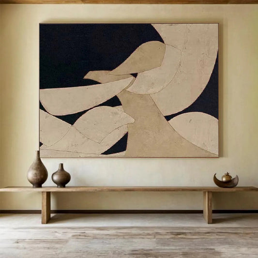 Beige and Black Abstract Shapes - Minimalist Abstract Painting On Canvas DLZ247