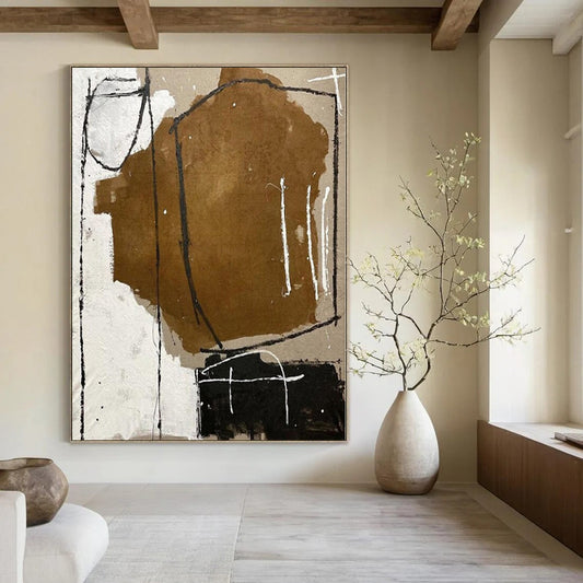 “Brown, Black, White Textured Abstraction” – Mixed - Media Abstract Art CT1125