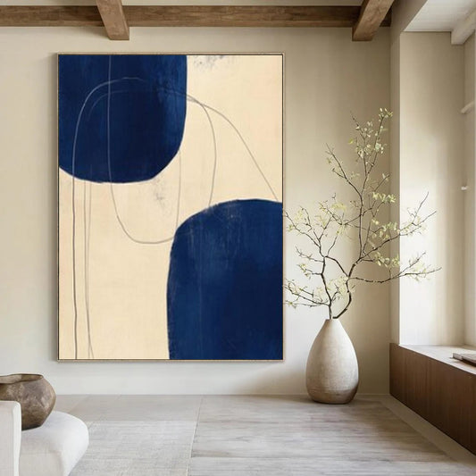 “Deep Blue Shapes with Graceful Lines” – Abstract Minimalist Painting CT1062