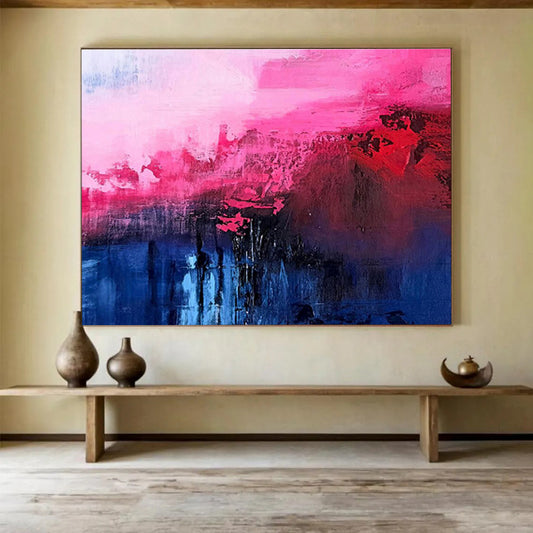 Pink and Blue Abstract Depths Vibrant Color Blended Abstract Painting On Canvas DKH268