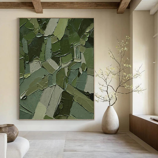 “Green Mosaic Impasto” - Green & Gray Mosaic - Like Impasto Painting On Canvas DKH1211