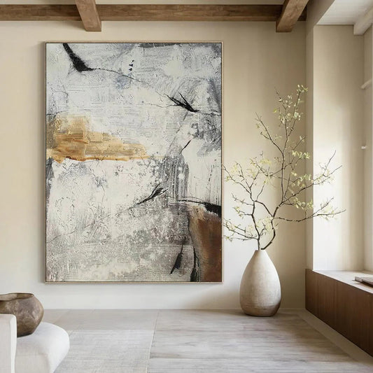 “Gray, White, Brown Textured Abstract ‘Urban Relic’” - Impasto Cityscape - Inspired Painting On Canvas DTP338