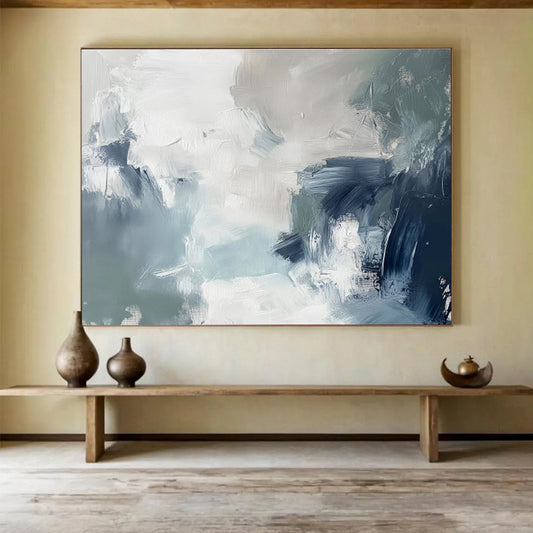 Cool Tones Fusion Blue Gray Abstract Layers Painting On Canvas DKH236