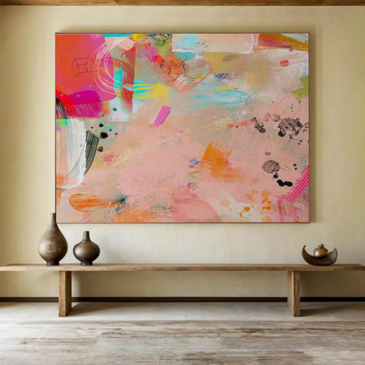 Colorful Collage - Style Abstract “Vibrant Collage Carnival” Painting On Canvas DKH079