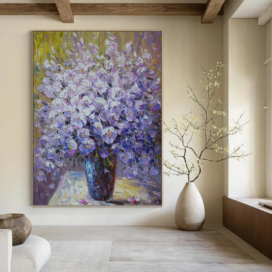 Lilac and Purple Floral Bouquet - Impressionistic Flower Painting On Canvas DKH1346