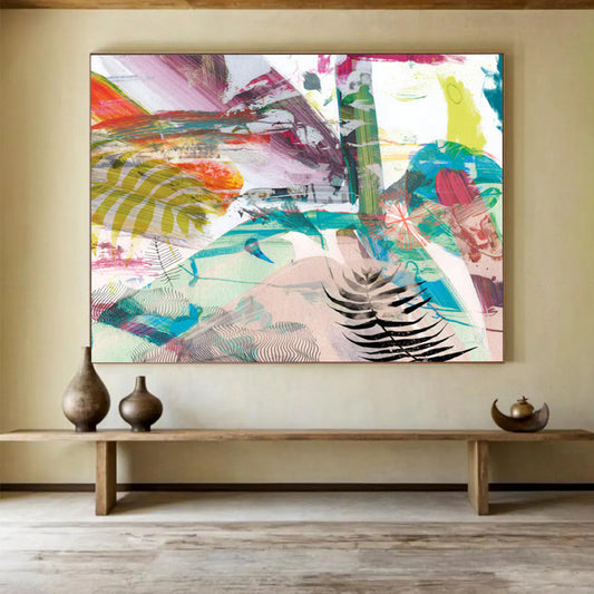 “Vibrant Tropical Collage” Nature - Inspired Abstract Painting On Canvas DLZ118