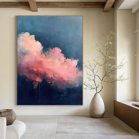 Pink Clouds on Dark Sky - Impressionistic Cloud Acrylic Painting CT1424