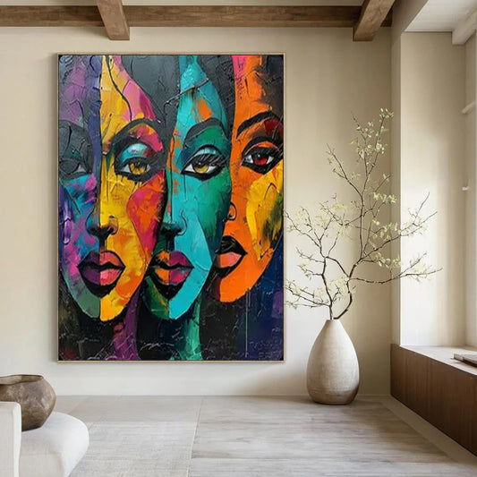 “Colorful Multi - Face Abstract Art” – Expressionistic Oil Painting On Canvas CT2161