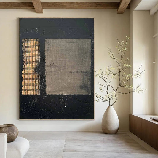 “Black - Gold - Gray Textured Abstract” - Black, Gold, Gray Mixed - Media Abstract Painting On Canvas DTP307