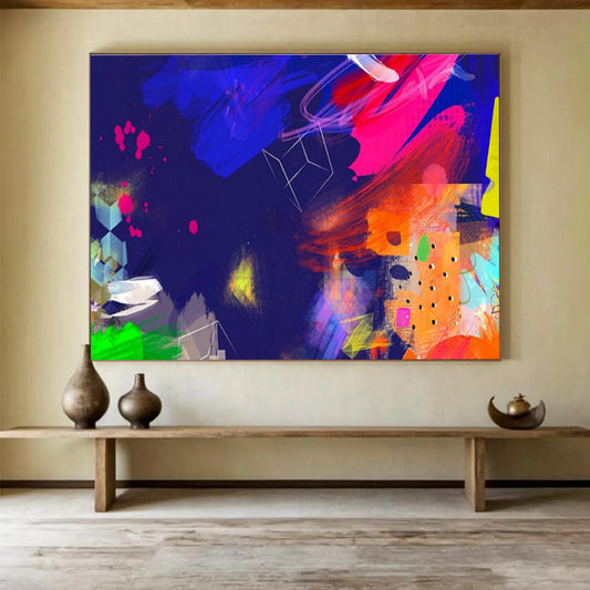Neon Nights Collage Blue Pink Colorful Abstract Elements Painting On Canvas DKH202