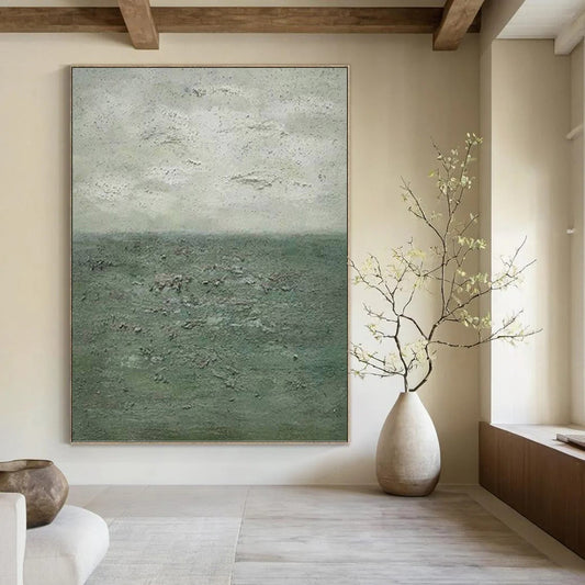 Textured Green and Gray Seaside Abstract - Abstract Painting On Canvas DKH1504