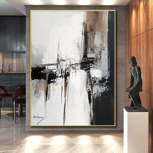 “Black - White - Brown Abstract Blocks” ,Abstract Acrylic Painting CT0784