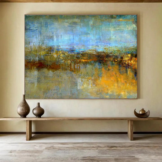 “Blue - Hued Abstract Landscape” Abstract Oil Painting On Canvas DKH372