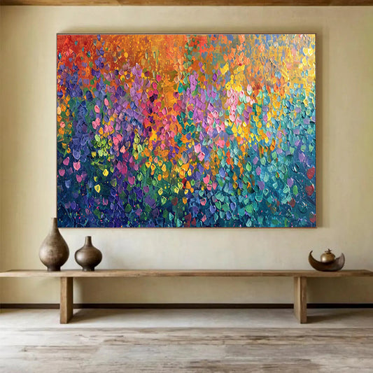 “Rainbow Confetti Burst” - Multicolor, Dotted Abstract Expressionist Painting On Canvas DKH702