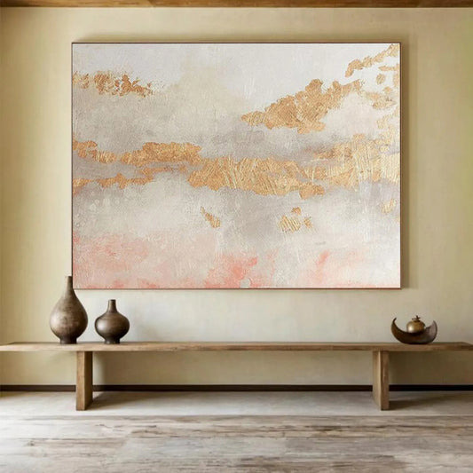 “Gold - Pink Abstract Textures” Abstract Mixed - Media Painting On Canvas DKH440