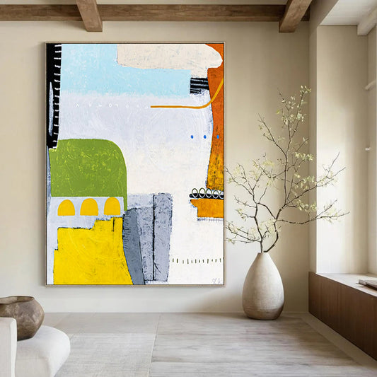 Bright Color Block Abstract - Yellows, Greens, and Playful Forms Painting On Canvas CT2376