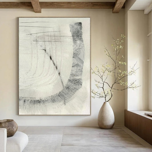 “Subtle Gray Abstract Etchings” - Gray, White Abstract Painting On Canvas DTP214