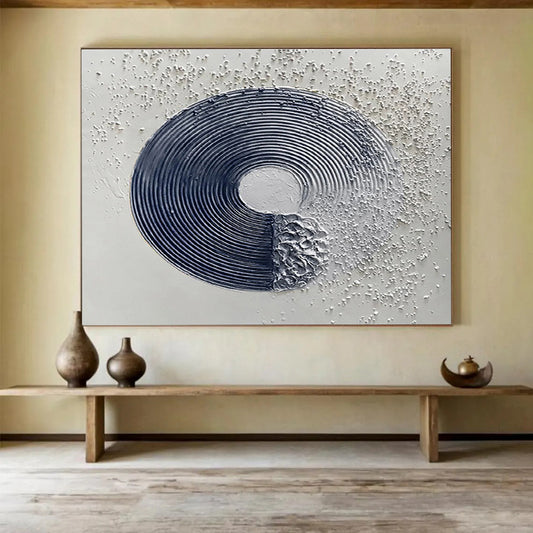 Textured Circle and Dots Black White 3D - like Painting On Canvas DKH211
