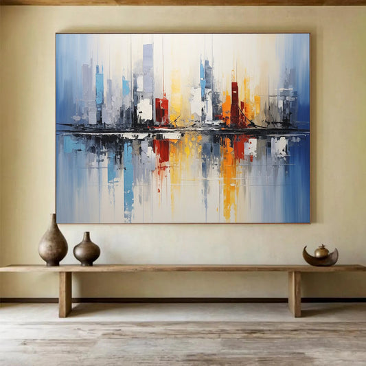 “Cityscape Reflection” Abstract Urban Landscape Painting On Canvas DLZ170
