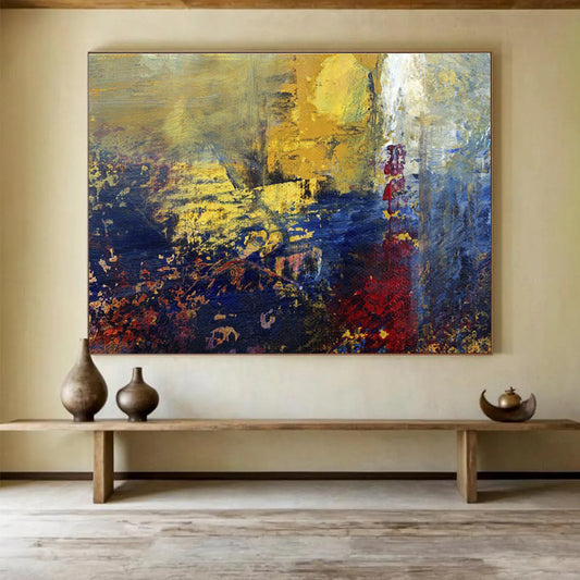 Golden and Blue Abstract Landscape Painting On Canvas DKH193