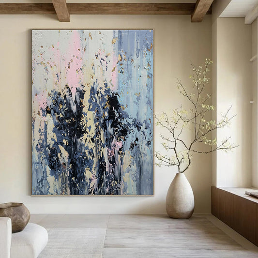 Pink - Blue - Gold Abstract Textures - Abstract Expressionist Acrylic Painting CT1404