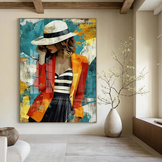 “Stylish Bohemian Lady” - Colorful Fashionable Lady Painting On Canvas CT2191