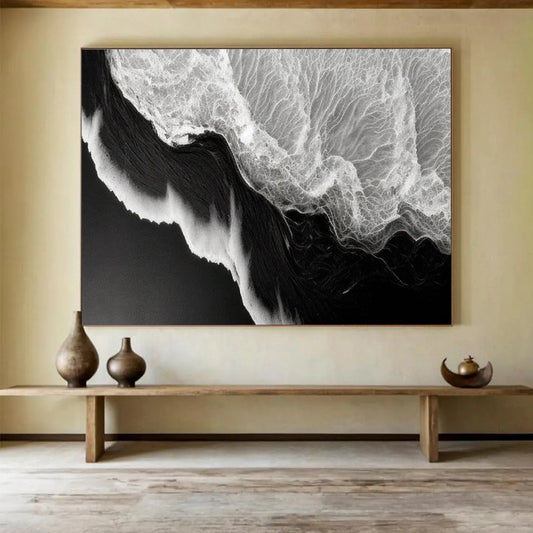 “Black - White Ocean Wave Abstraction” Abstract Seascape Painting On Canvas DLZ075