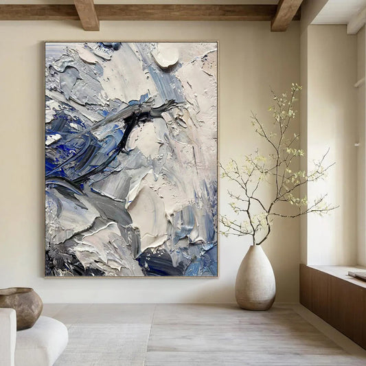 Blue & Gray Impasto Textures - Abstract Impasto Painting On Canvas DKH1257