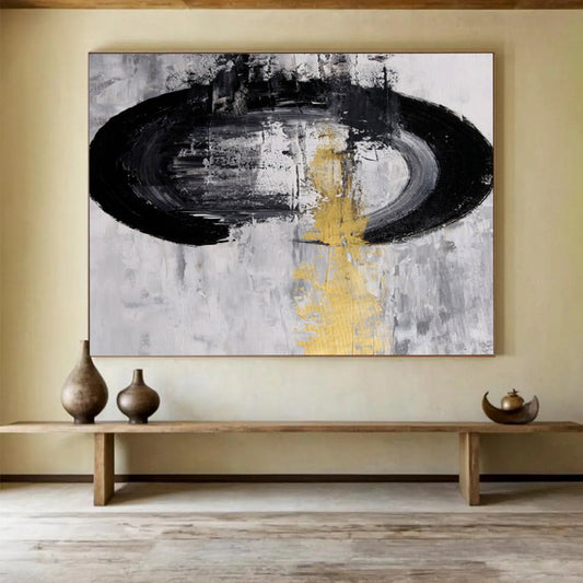 “Minimalist Black and Gold - Abstract Shapes on White” Painting On Canvas DKH016