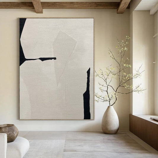 “Black & White Geometry 1” - Minimalist Abstract Painting On Canvas CT2248
