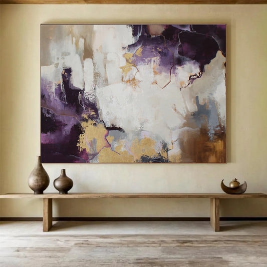 “Purple - Gold Abstract Mystery” Abstract Acrylic Painting On Canvas DKH508