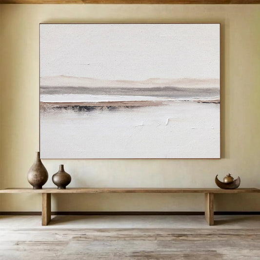 Delicate Earth Tone Layers - White, Brown & Gray Abstract Painting On Canvas DKH915