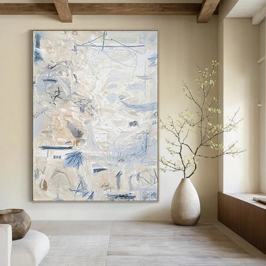 “Blue - Beige Abstract Layers” - Abstract Expressionist Painting On Canvas DTP144