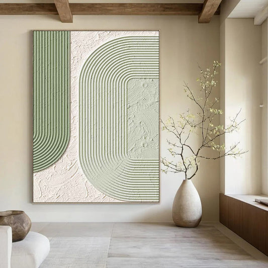 Geometric Green and White Textured Abstract - Abstract Painting On Canvas DKH1493