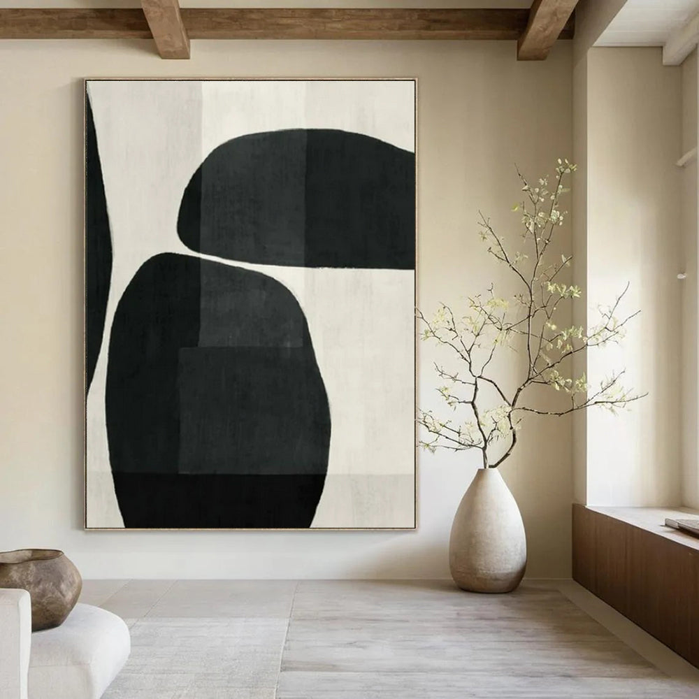 Black & White, Curved Shapes - "Monochrome Curves" - Abstract Ink Painting CT1448