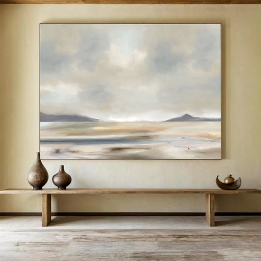 “Neutral Tones: Misty Landscape” Abstract Landscape Painting On Canvas DKH359