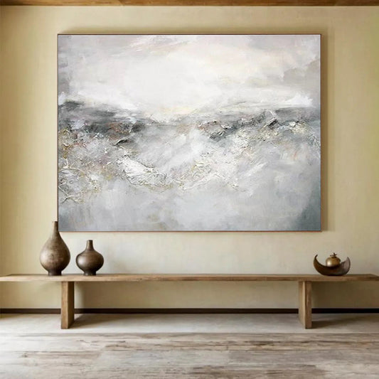 “Gray - White Abstract Mist” Abstract Oil Painting On Canvas DKH441