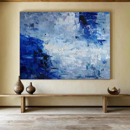 “Blue - Gray Abstract Textures” - Impressionistic Abstract Painting On Canvas DKH851