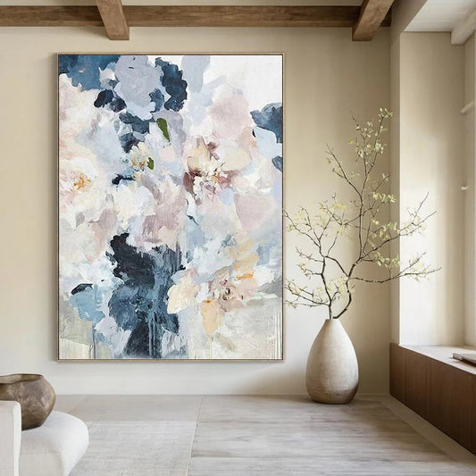 “Pastel Floral Dream” - Pink, Blue & White Flower - Themed Painting On Canvas DKH0929