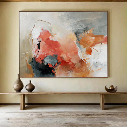 “Coral - Gray Abstract Emotions” Abstract Acrylic Painting On Canvas DKH515