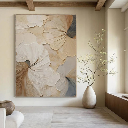 3D Floral Petals in Beige and Gray - Textured Floral Painting On Canvas DKH1383