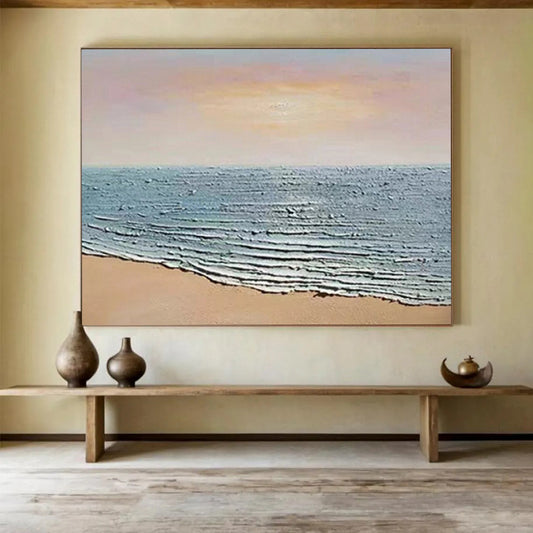 Textured Beach Waves - Impasto Seascape Painting On Canvas DLZ184